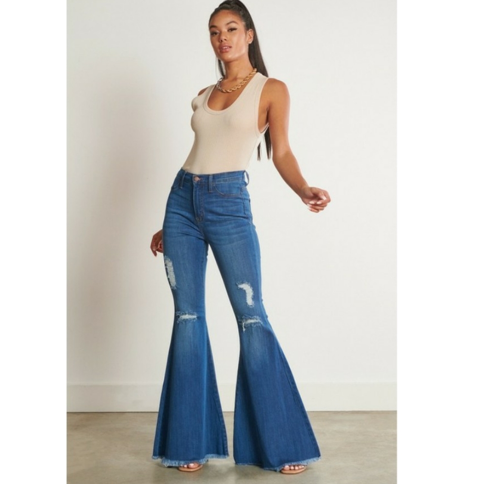 High waisted flare distressed jeans FIRM